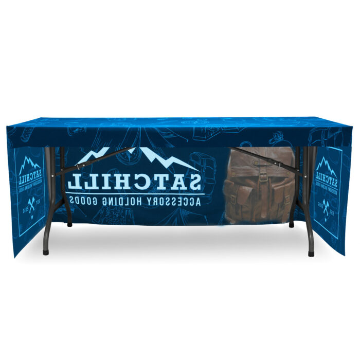 Full Color Custom Print Premium Fitted Table Throws Available in 4ft, 6ft, and 8ft sizes backless or full back